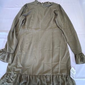 ASOS Olive Green Ruffle Hem Long Sleeve Casual Dress Size 12